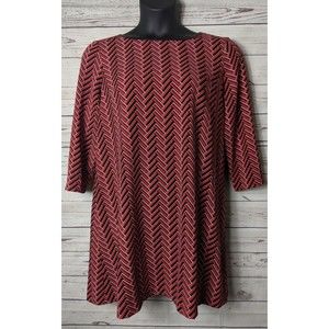 Beige By Eci M Medium Chevron 3/4 Sleeve Shift Dress Tunic Red Black Orange